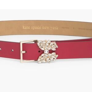 Kate Spade 32mm Rhinestone Flower Belt - Ripe Apple - NWT
